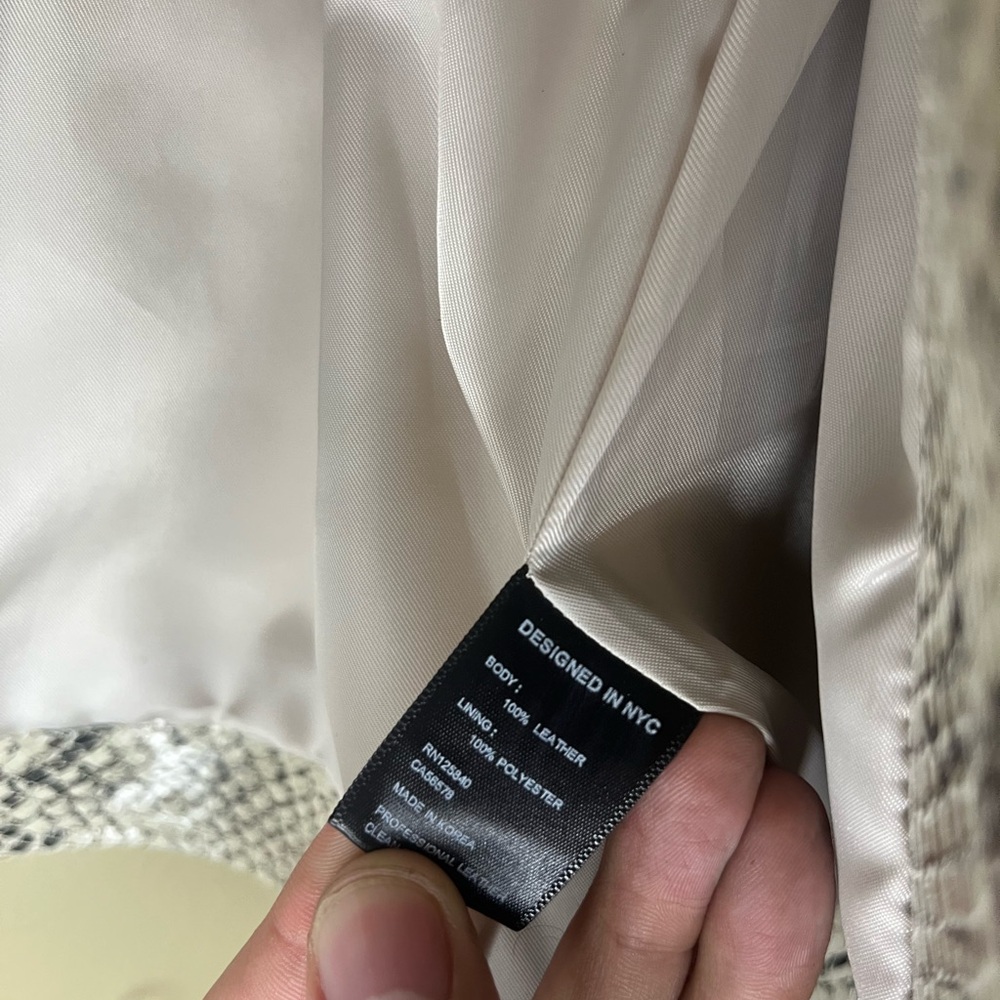 INTERMIX Snakeskin Leather Jacket in Cream and Black - Picture 5 of 8